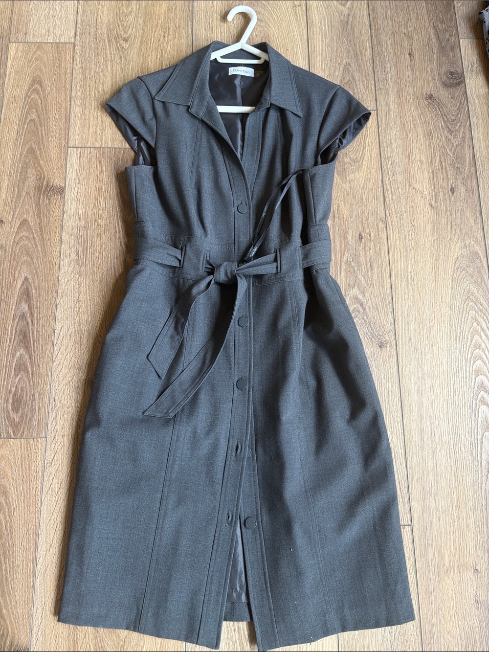 Calvin Klein Charcoal Button-Front Tie-Waist Midi Dress